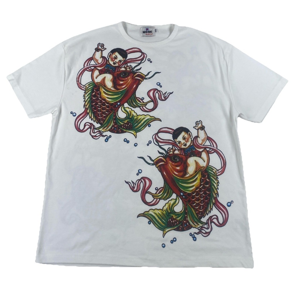 Work by Eaksak Graphic Chinese Koi Fish and Babies T-Shirt White Size XXL